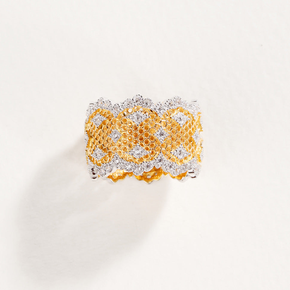 Honeycomb Hollow Ring Female 925 Silver Gold Plated