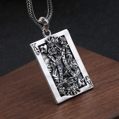 Sterling Silver Jewelry Thai Silver Fashion Popular Personality Punk Skull Playing Card K Hanging Pendant