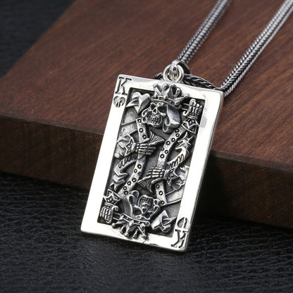 Sterling Silver Jewelry Thai Silver Fashion Popular Personality Punk Skull Playing Card K Hanging Pendant