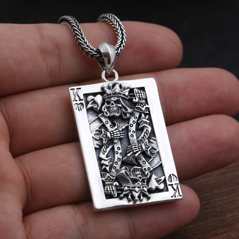 Sterling Silver Jewelry Thai Silver Fashion Popular Personality Punk Skull Playing Card K Hanging Pendant