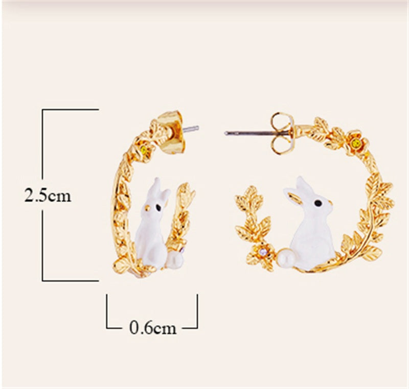 Cute Little White Rabbit Wheat Ear Earrings