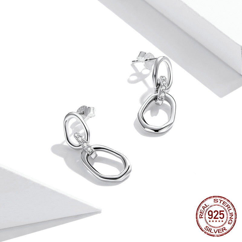 Boucles d'oreilles géométriques à double boucle en argent sterling S925 d'Amazon Source pour hommes et femmes Boucles d'oreilles électrolytiques haut de gamme européennes et américaines SCE1016