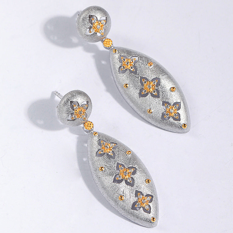 Pendientes de plata 925 con trébol de cuatro hojas, circonitas y diamantes