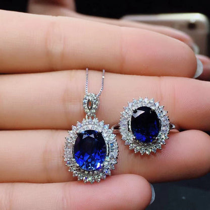 New Sri Lankan Sapphire Ring Pendant Set