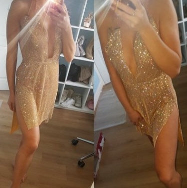 Robe sexy européenne et américaine en métal avec haut en diamant pour boîte de nuit