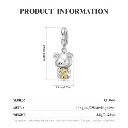 Cute Piggy Pendant 925 Silver 14K Gold Ins Style Diy Accessories