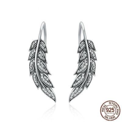 Mika - Boucles d'oreilles en argent sterling avec ailes en plumes pour femmes végétaliennes