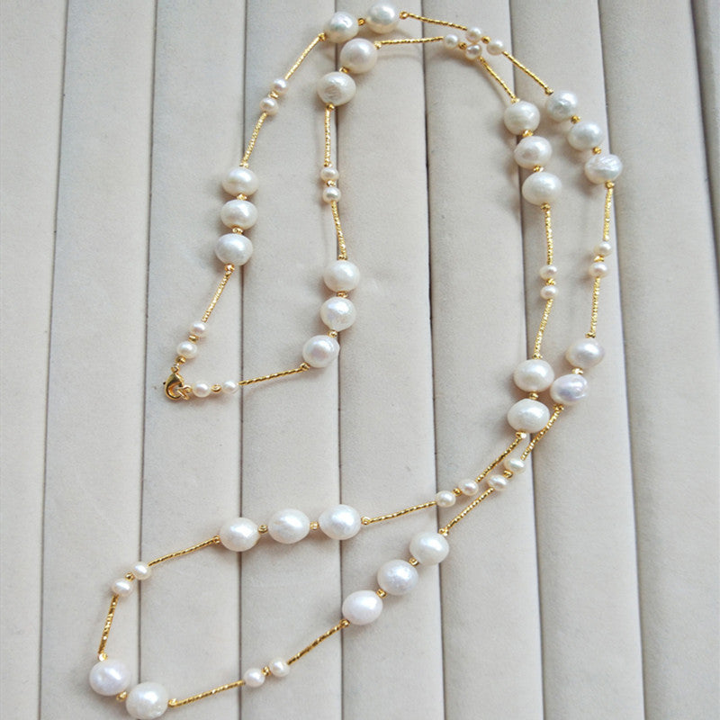 Natural Pearl Stud Earrings Bracelet Sweater Chain Shaped