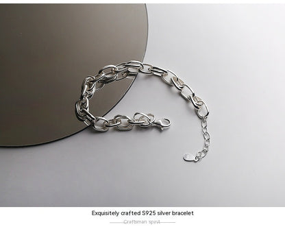 S925 Sterling Silver Hollow Thick Chain Street Style Bracelet