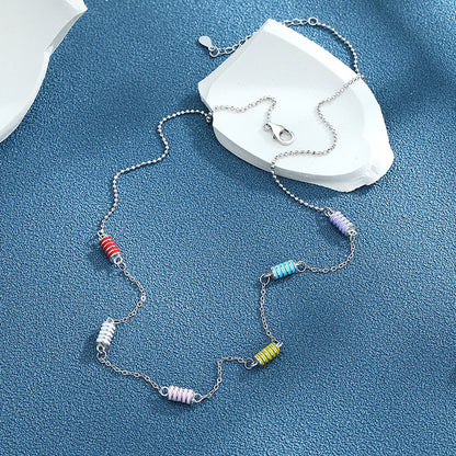 S925 Sterling Silver Colorful Glue Drop Small Waist Necklace Women's Twisted Collar Chain