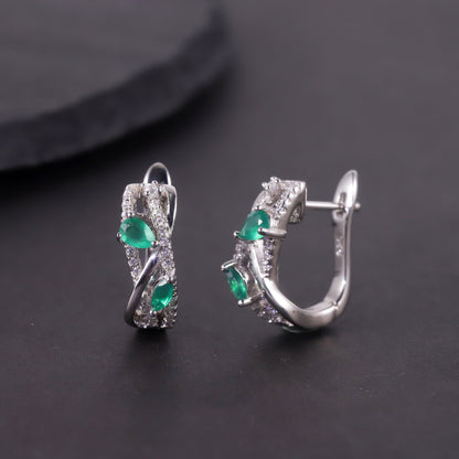 Boucles d'oreilles en argent sterling S925 entièrement incrustées de pierres précieuses colorées en calcédoine verte et topaze naturelle