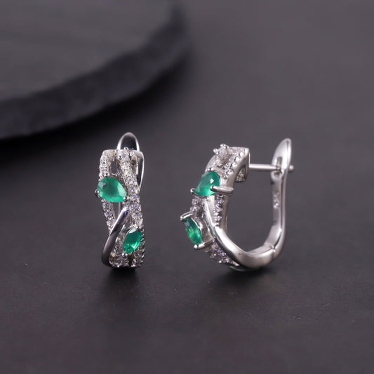 Pendientes de topacio natural con incrustaciones de calcedonia verde y piedras preciosas de colores en plata de ley S925