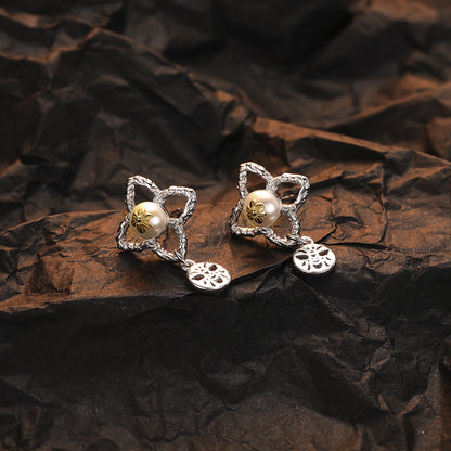 Pendientes de plata 925 con perla y temperamento de flor de abeja