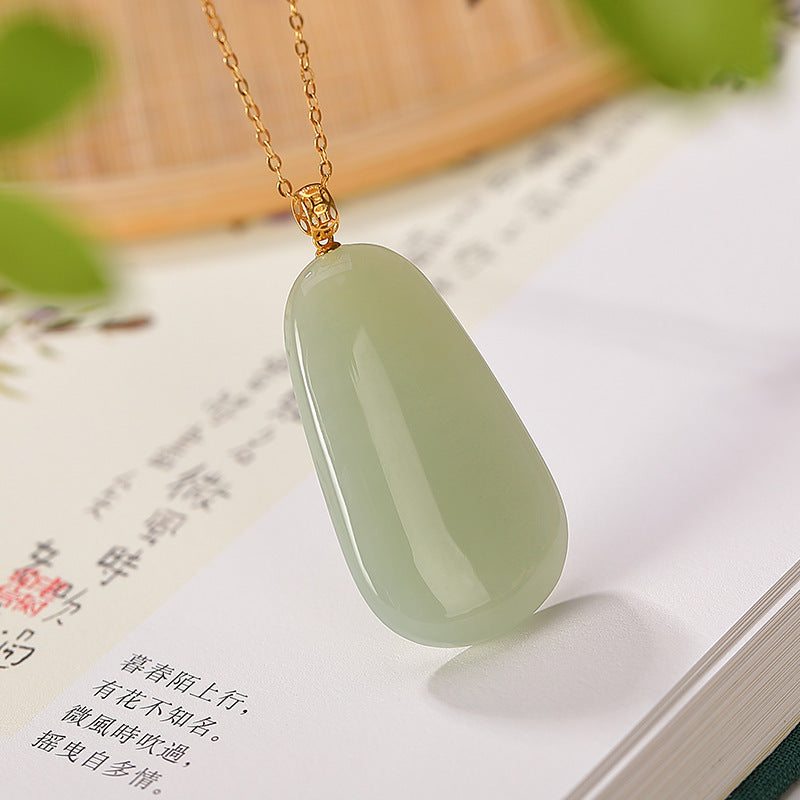 18K Gold Inlaid Natural Hetian Jade Gray Jade Pendant