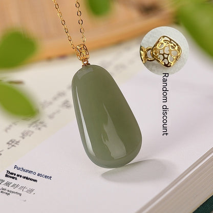 18K Gold Inlaid Natural Hetian Jade Gray Jade Pendant