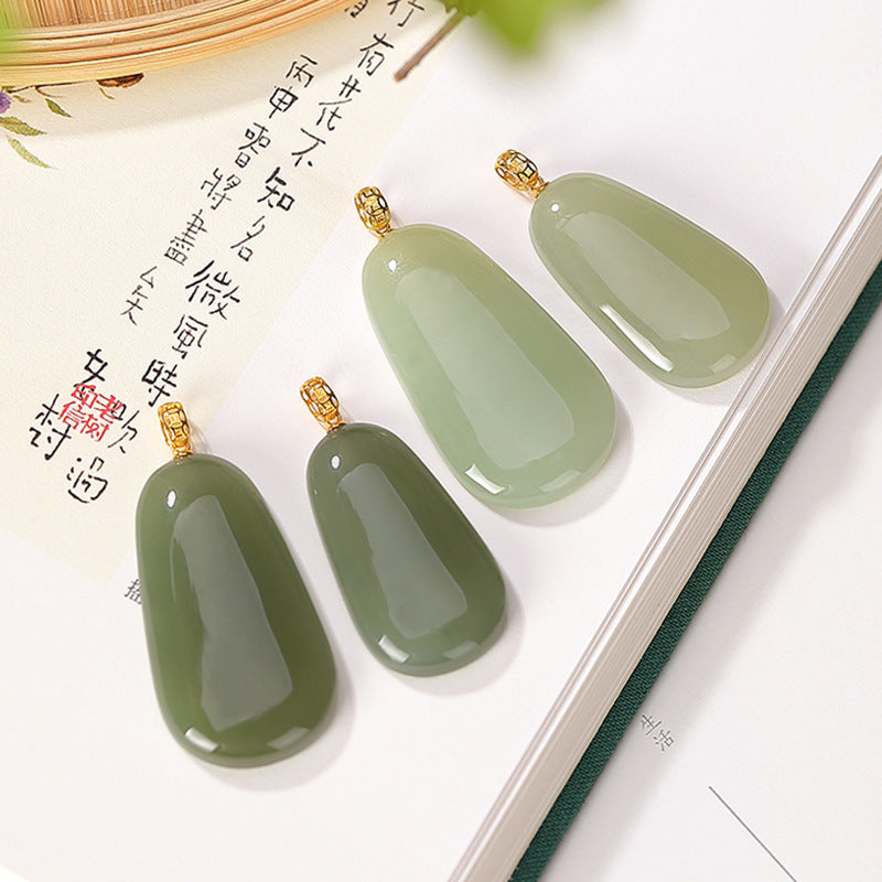 18K Gold Inlaid Natural Hetian Jade Gray Jade Pendant