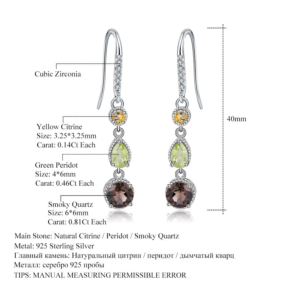 Pendientes elegantes de moda con piedras preciosas naturales en plata S925