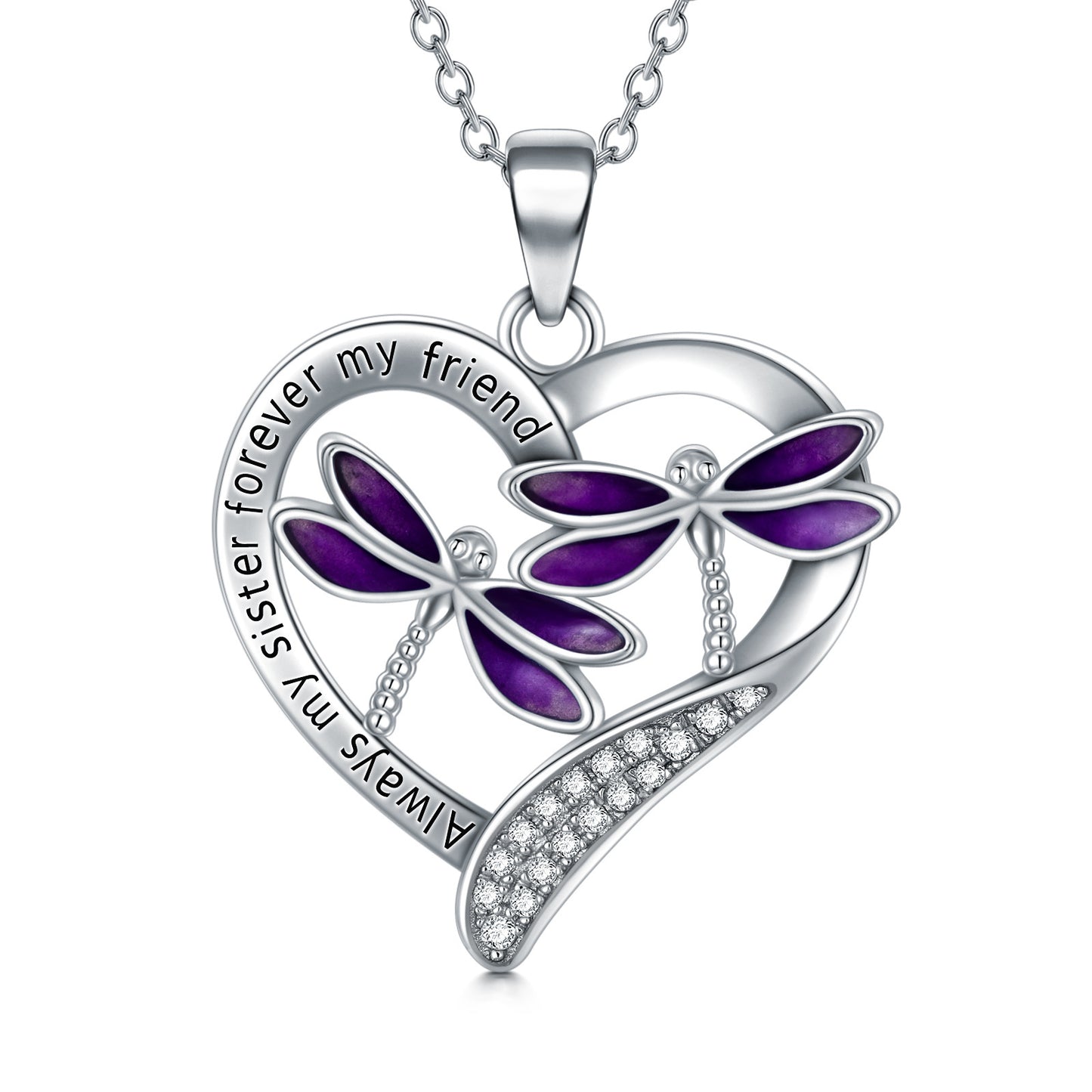 Collier pendentif libellule violette en argent sterling plaqué or blanc