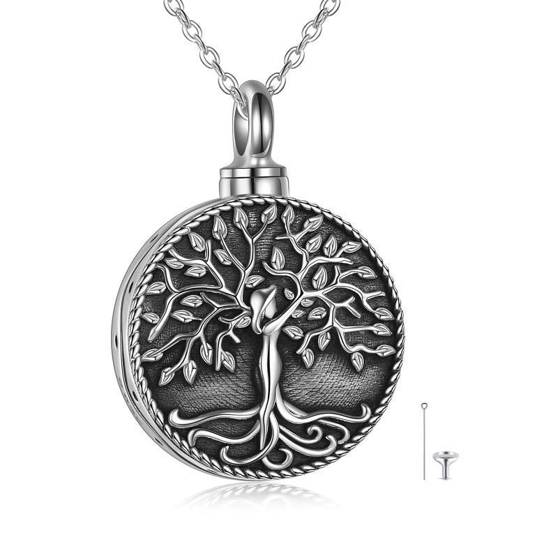 Collar de joyería de cremación con urna del árbol de la vida para cenizas en plata de ley estilo retro