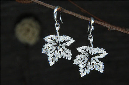 S925 vegan silver simple earrings femininity maple leaf