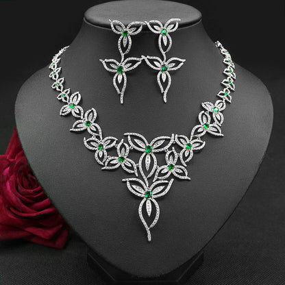 Women's Wedding Accessories Flower Zircon Necklace Earrings