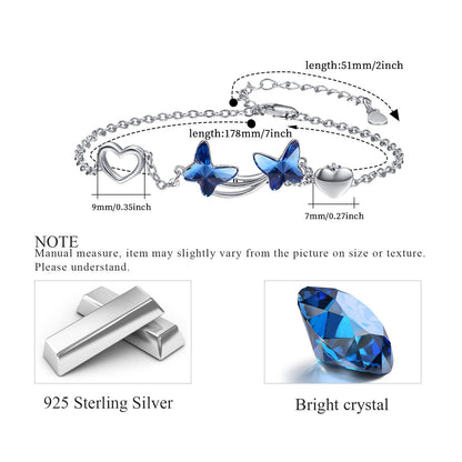 Bracelet pendentif papillon en argent sterling 925 avec zircone cubique bleue