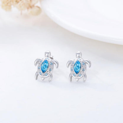 Boucles d'oreilles à tige en argent sterling 925 avec motif tortue de mer sur le thème de l'océan