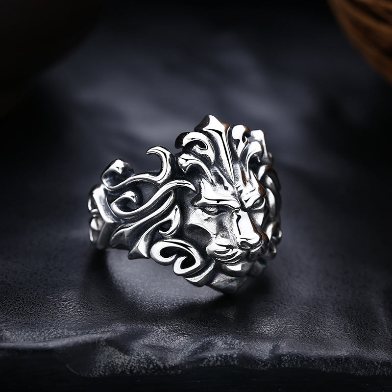 Bague de mode vintage à tête de lion agressive