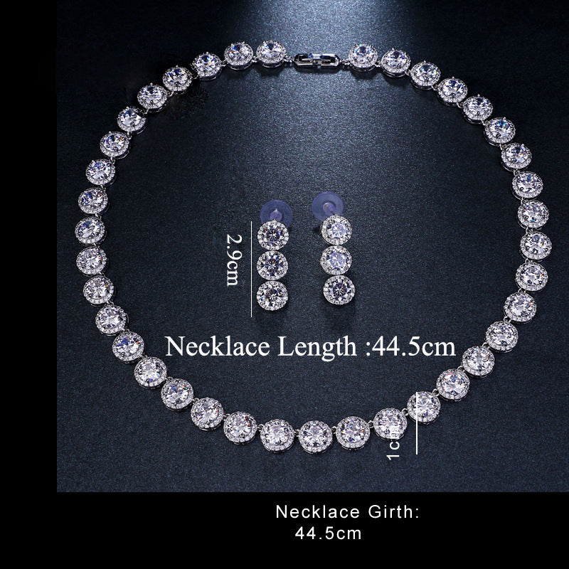 New Luxury Round Zircon Necklace Earrings Set