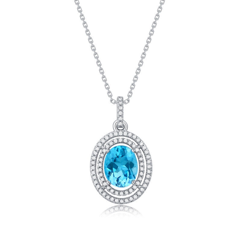 Collier en argent sterling S925 de luxe léger haute définition avec cœur océanique et topaze bleue incrustée de bijoux en moissanite