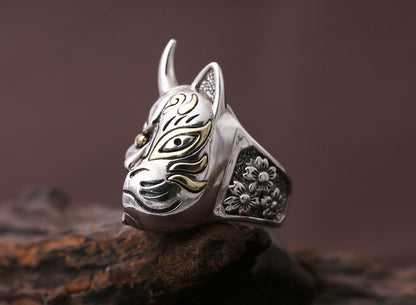 Anillo de plata de ley S925 con máscara de prajna japonesa, anillo creativo con personalidad para hombre, anillo de dedo índice de plata tailandesa retro