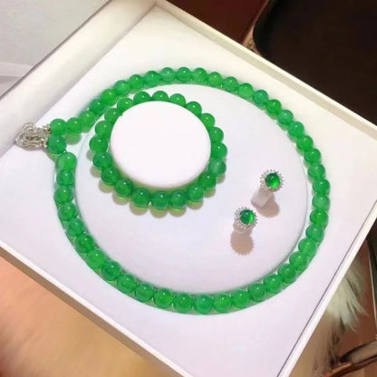 Gao Bing Emperor Green Chalcedony Ball Bracelet Necklace Eardrops Suit