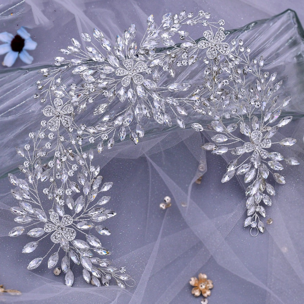 Tocado de novia alargado con flores de aleación de diamantes de imitación, accesorios de boda