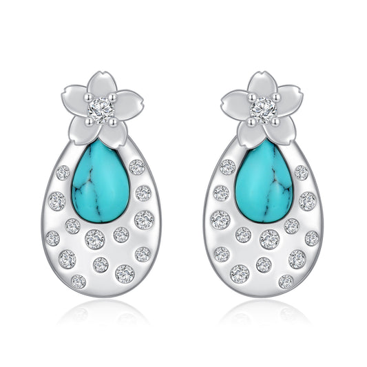 Boucles d'oreilles à tige en argent sterling 925 avec fleur de cerisier turquoise