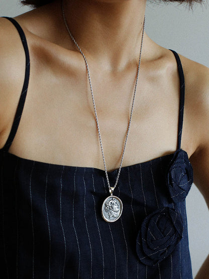 Collier long en argent avec pièce de monnaie pour femme, chaîne simple et rétro