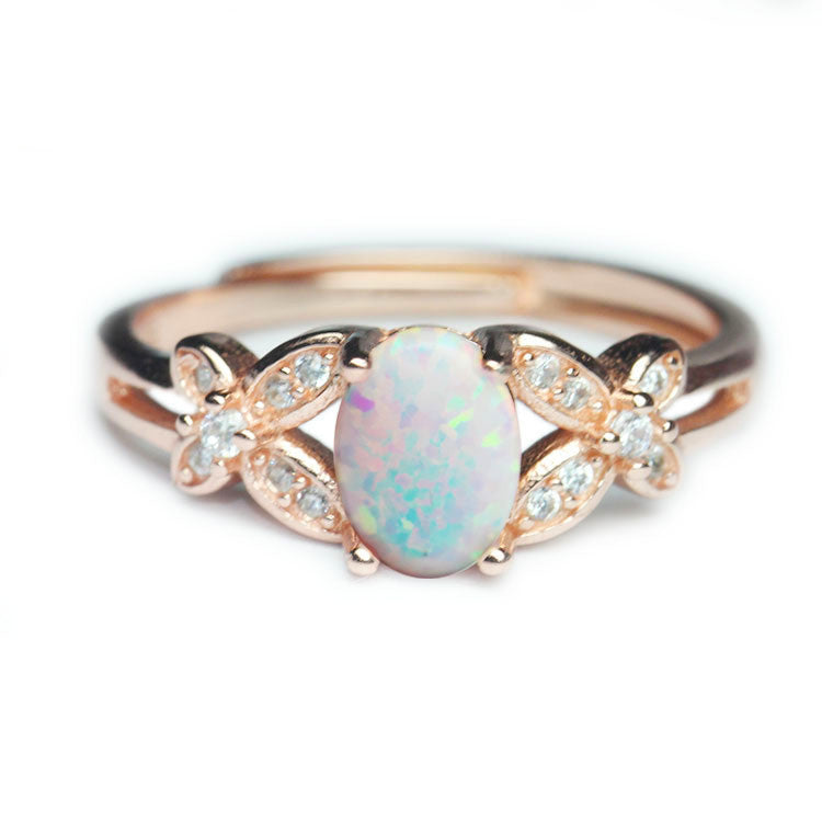 Rose Gold Ring White Opal Colorful