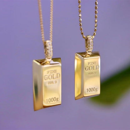 Au750 Gold Gold Bar Natural Diamond Pendant Necklace