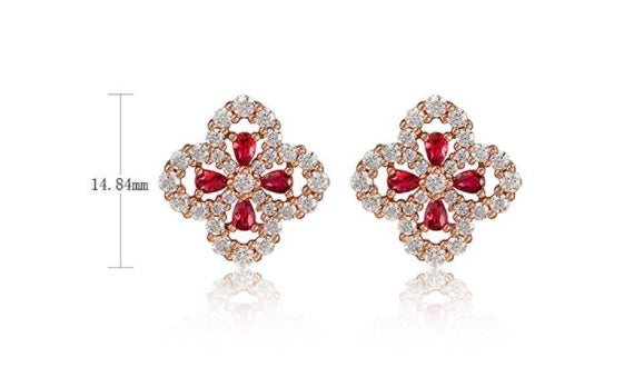 S925 Silver Four-leaf Flower Petal Cultivation Red Treasure Ear Studs For Women