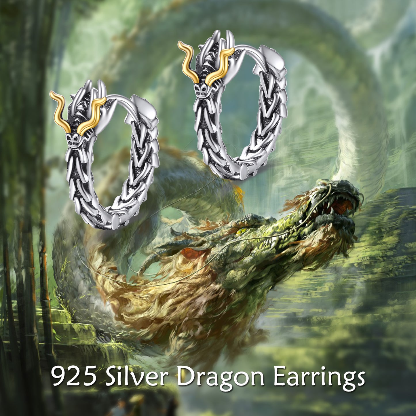 Boucles d'oreilles créoles en argent sterling avec dragon, bijoux cadeaux pour hommes