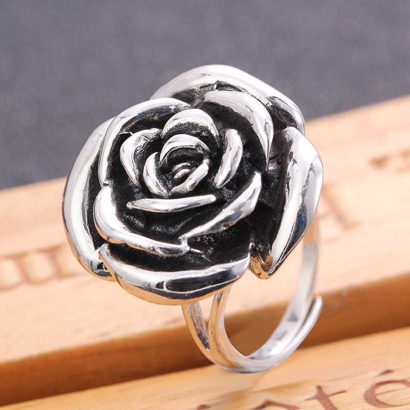 Silver 925 Silver Ring Natural Three-dimensional Carved Ring Vintage Personality Rose Temperament Jewelry