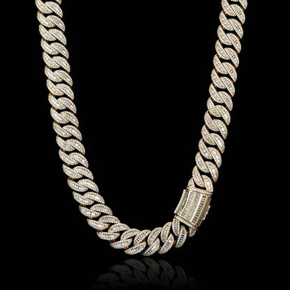 Collier Hip Hop 15 mm 20 mm avec boucle Miami et chaîne cubaine, bracelet plaqué or véritable