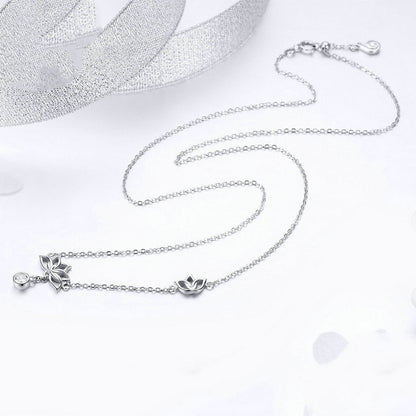 S925 Sterling Silver Lotus   Necklace Electroplated Clavicle Chain