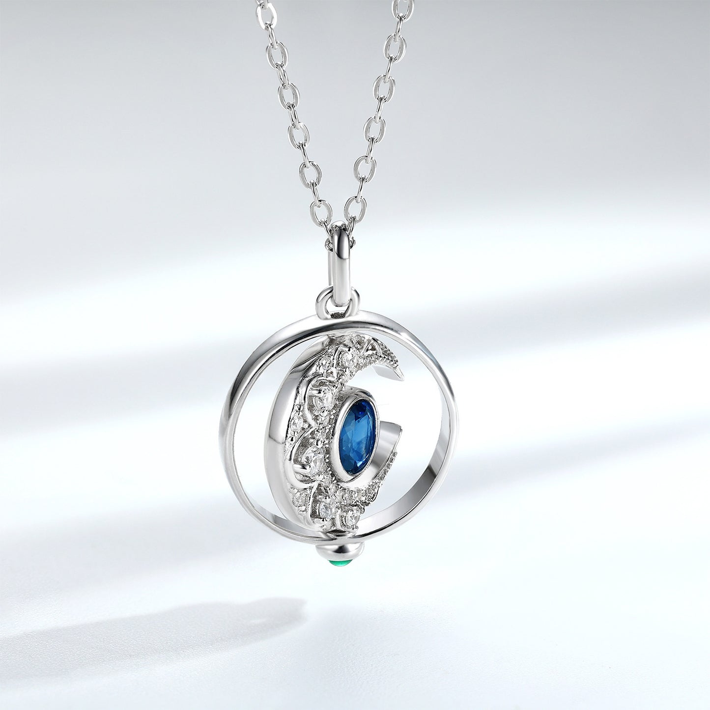 S925 Silver Inlaid Natural Sapphire Necklace Women's Original Design Can Rotate The Moon