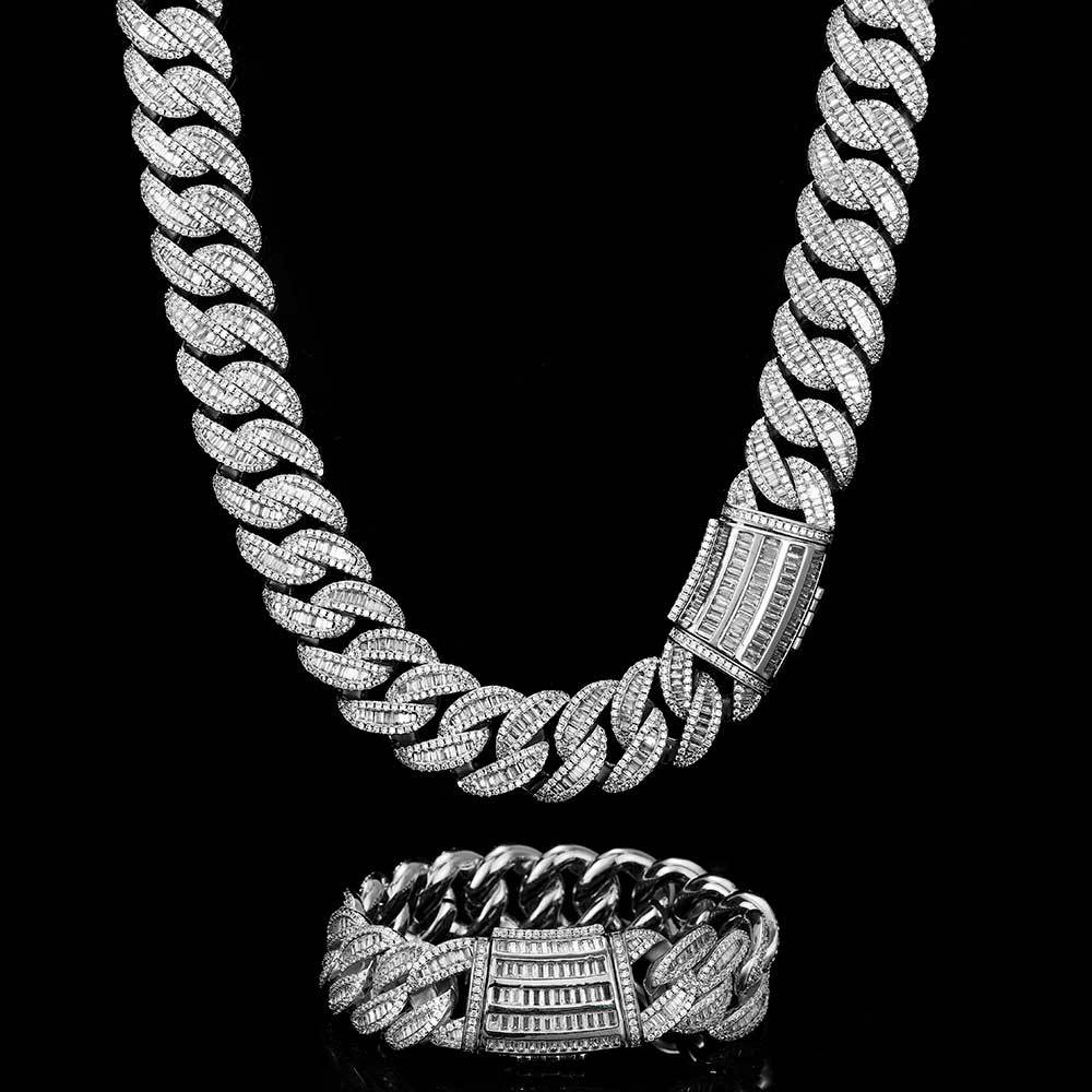 Collier Hip Hop 15 mm 20 mm avec boucle Miami et chaîne cubaine, bracelet plaqué or véritable