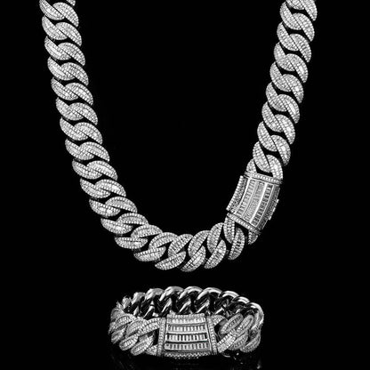 Collier Hip Hop 15 mm 20 mm avec boucle Miami et chaîne cubaine, bracelet plaqué or véritable