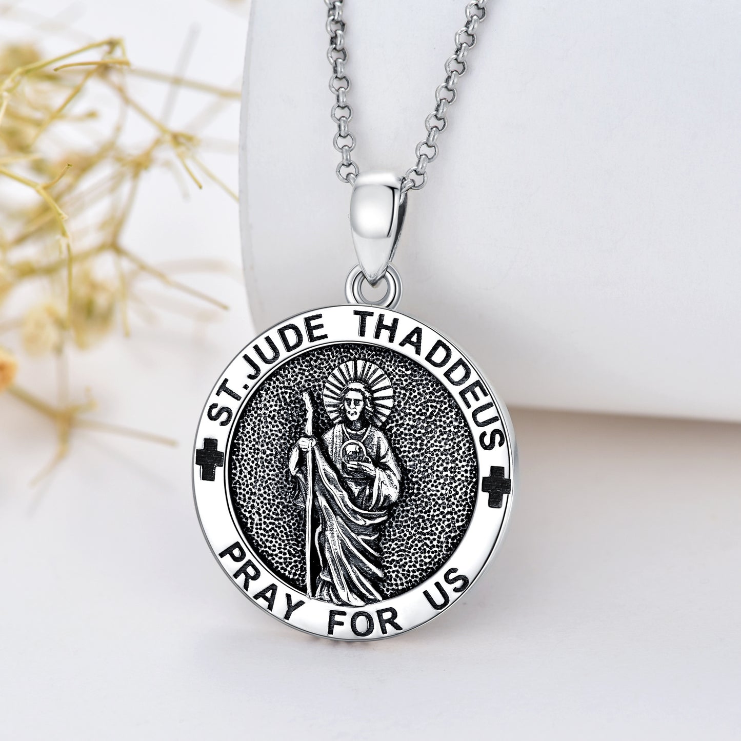 Collier pendentif Saint Jude en argent sterling 925