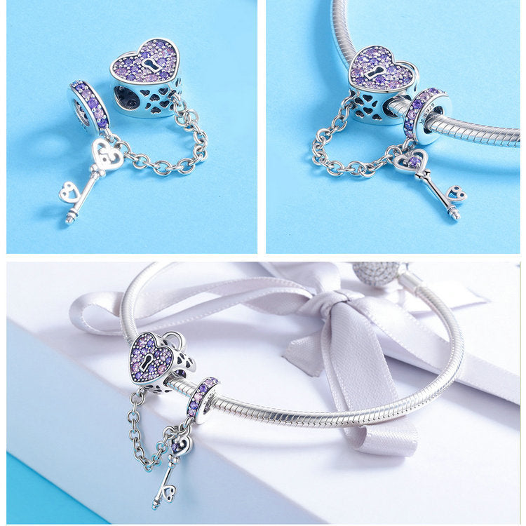 S925 Sterling Silver Charm Heart Spoon New Sterling Silver Safety Chain Bracelet