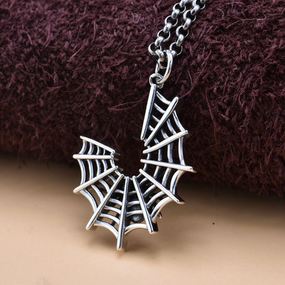 Spider Web Pendant S925 Sterling Silver Gothic Ornament Necklace