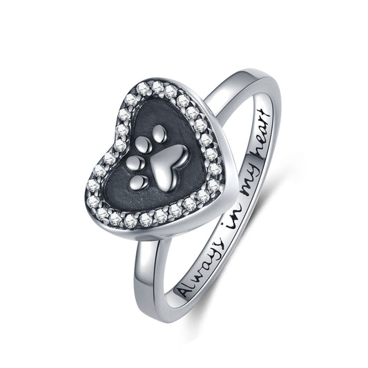 Bague funéraire en argent sterling avec urne en forme de cœur pour cendres de chien ou de chat