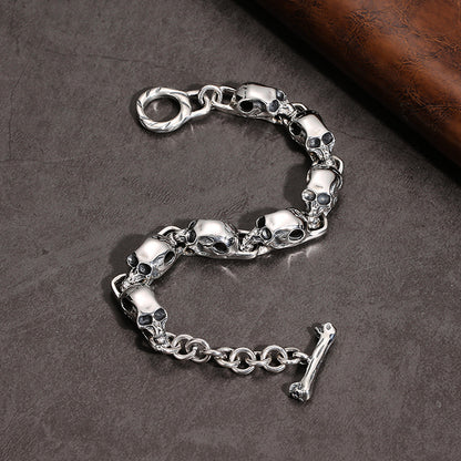 Bracelet tête de mort punk en argent sterling S925